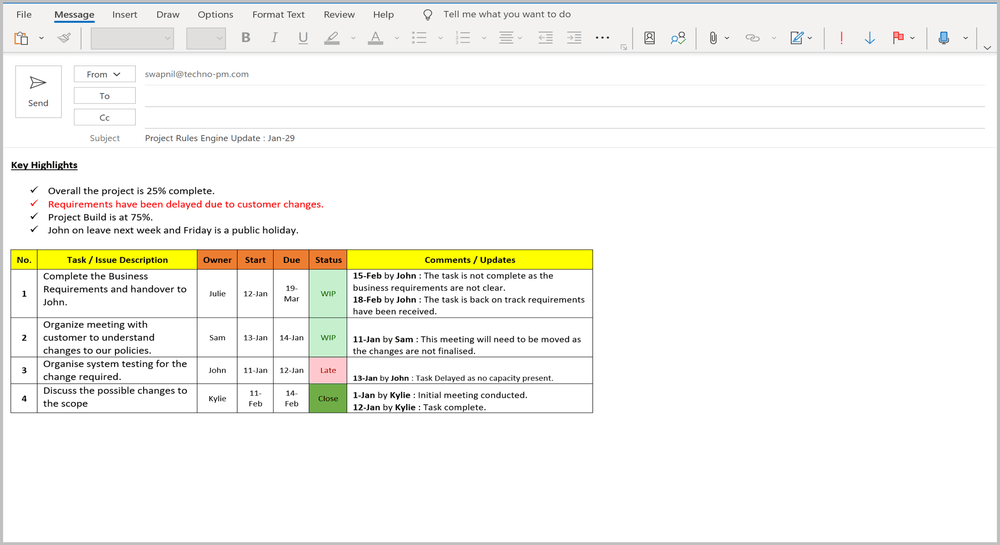 Email Update Template, Email Update