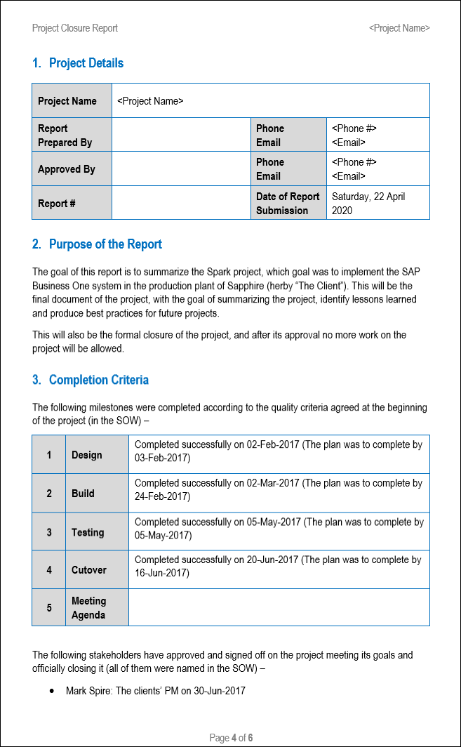 project closure report word template, Project closure