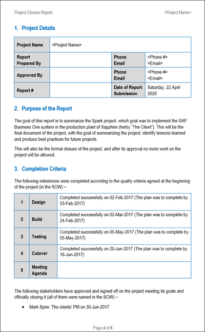 project closure report word template, Project closure