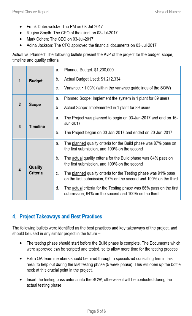 project closure report word template, Project closure