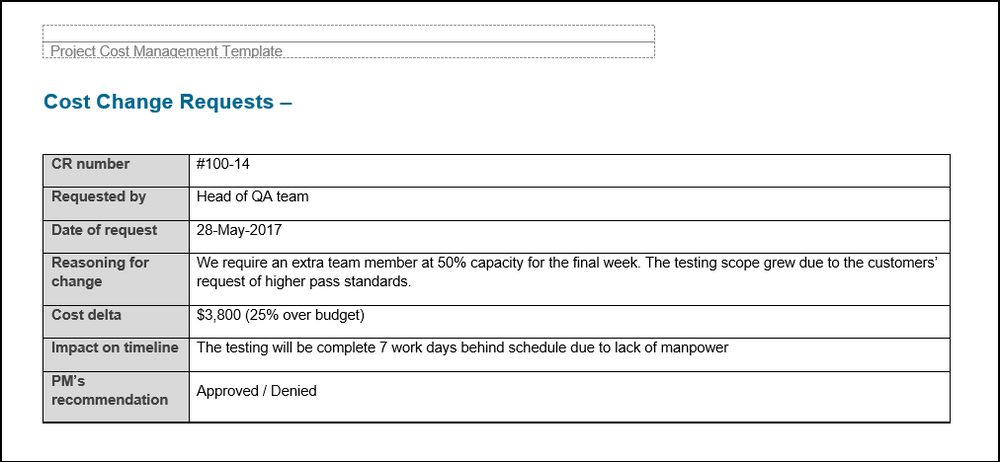 Project Cost Management Template Word, Project Cost Management, Project Cost Management Template 