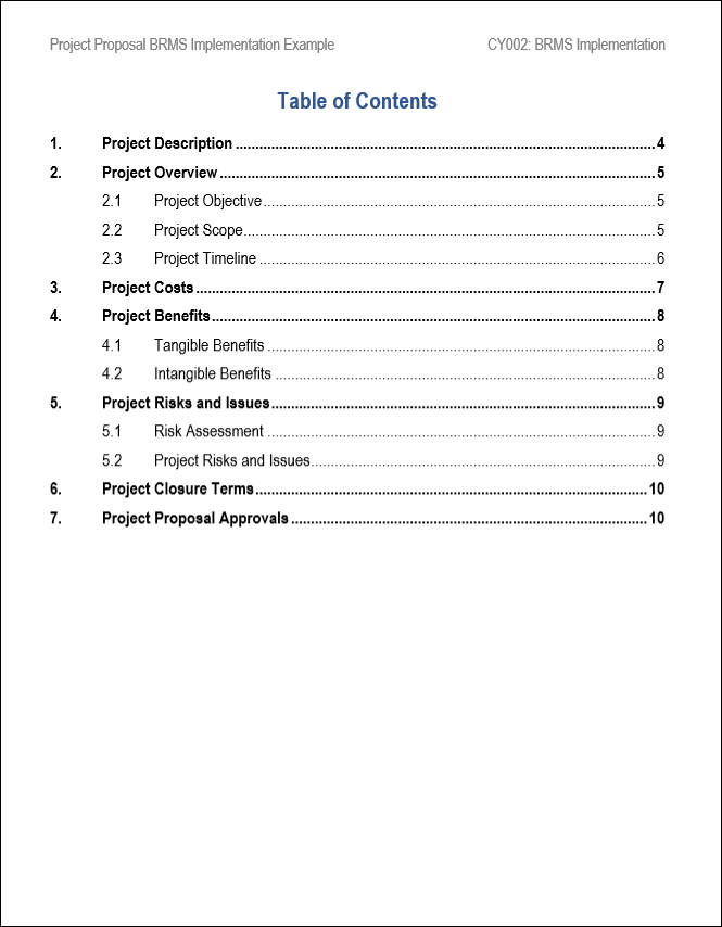 Project Proposal BRMS Implementation Template, Project proposal