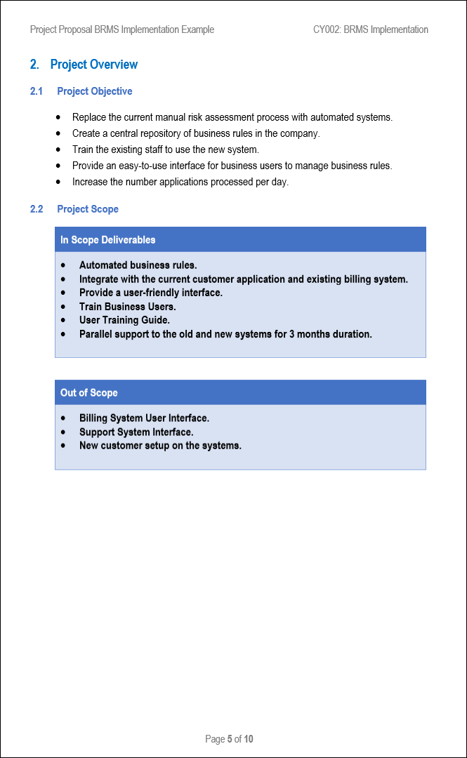 Project Proposal BRMS Implementation Template, Project proposal