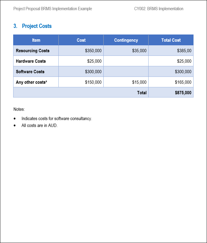 Project Proposal BRMS Implementation Template, Project proposal