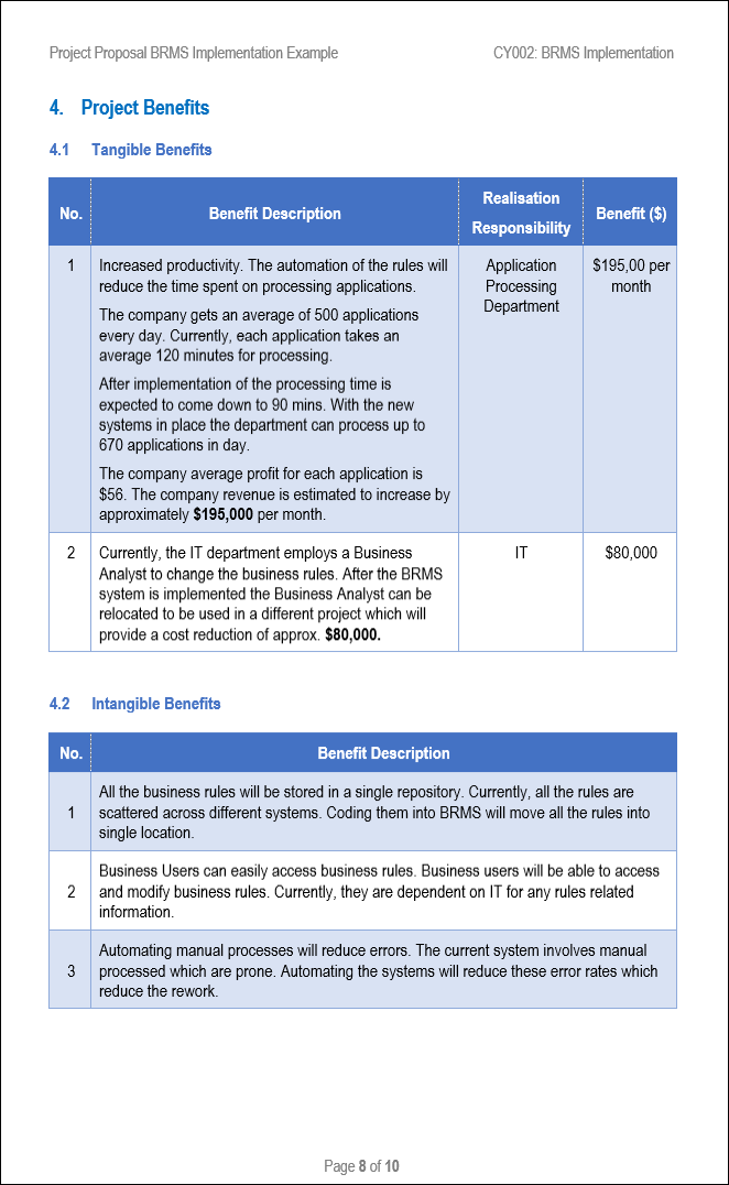 Project Proposal BRMS Implementation Template, Project proposal