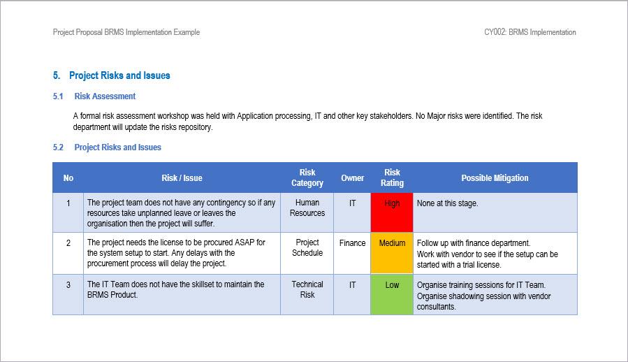 Project Proposal BRMS Implementation Template, Project proposal