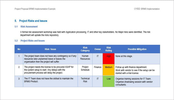 Project Proposal BRMS Implementation Template, Project proposal