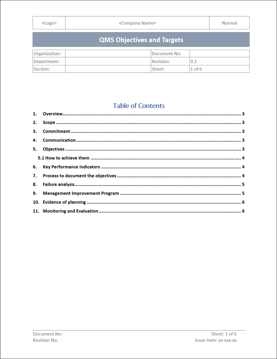 Quality Management System Objectives and Target 