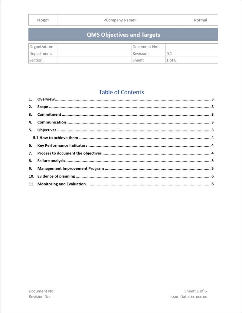 Iso Objectives Format Sample QMS objectives and target Template - ISO 9001 | QMS Objectives and Tar ...