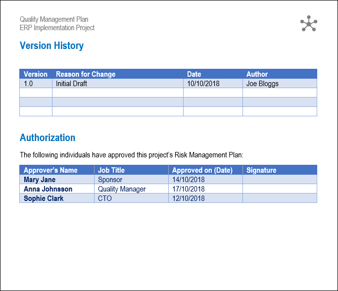 quality management plan, quality management plan template