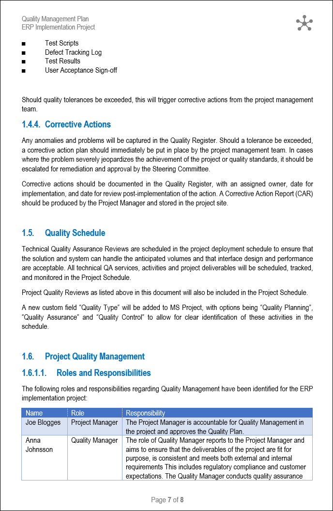 quality management plan, quality management plan template