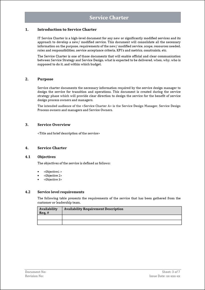 Service charter template, service charter