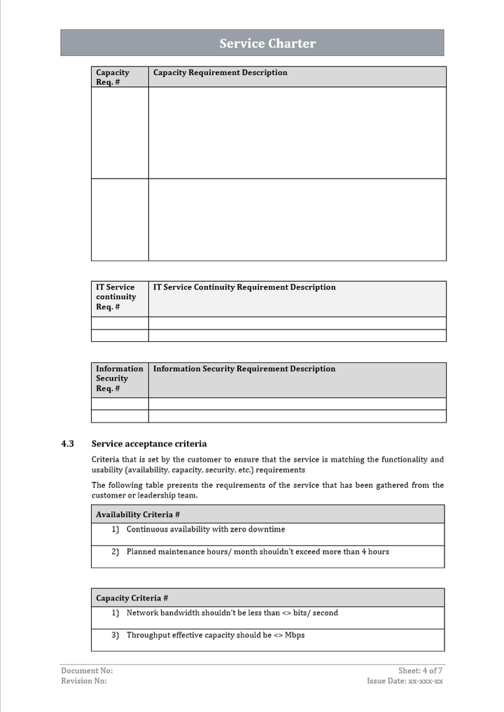 Service charter template, service charter