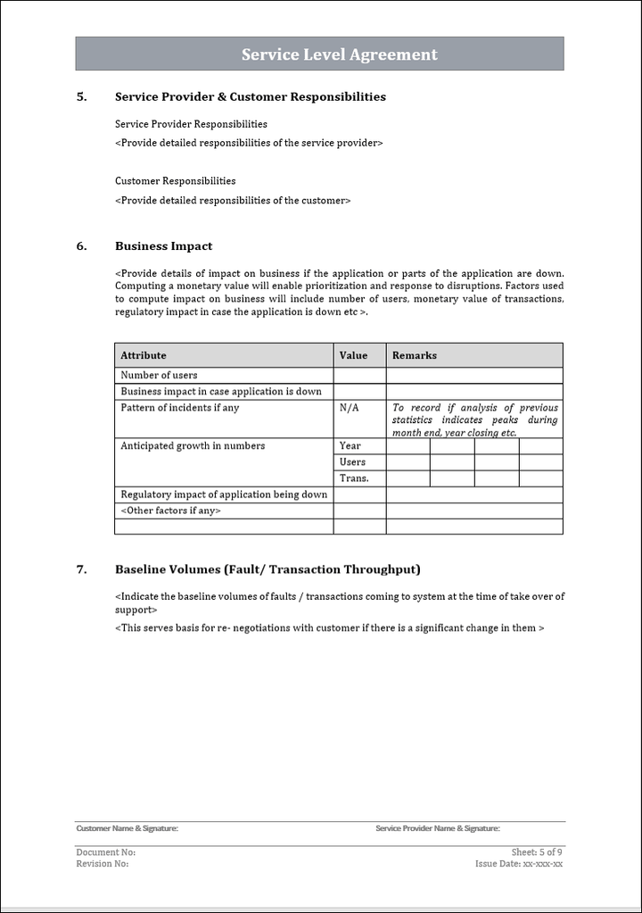 Service level agreement, service management