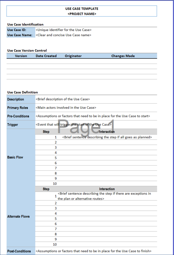 Use Case Template Excel